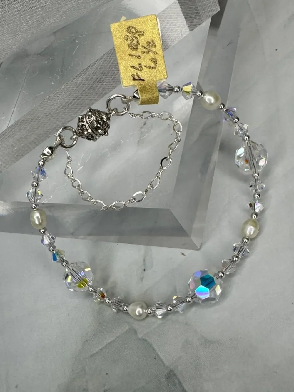 Artisan Swarovski Crystal AB & Freshwater Pearl Bracelet | Sterling Silver